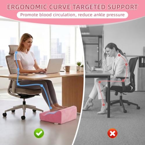 Foot Rest Ergonomic Pillow for Under Desk at Work & Handle Pink