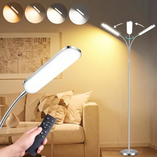 marctronic Brushed Nickel Floor Lamp, 18W 1800LM Super Bright, Sleek Metallic Finish & Remote, Dimmable Timing Floor Standing Lamp for Living Room/Study