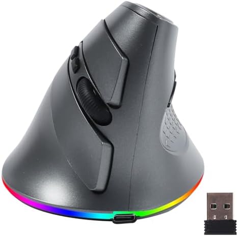 Wireless Mouse, Vertical Ergonomic Mouse 2.4G Bluetooth Dual Mode 3 DPI Rechargeable Connect Multiple Devices Vertical Mouse 6 Buttons and RGB Lights Suitable for PC Laptop Computer(Grey)