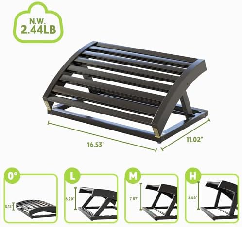 Foot Rest for Under Desk at Work - Adjustable Black Bamboo Footrest for Office and Couch