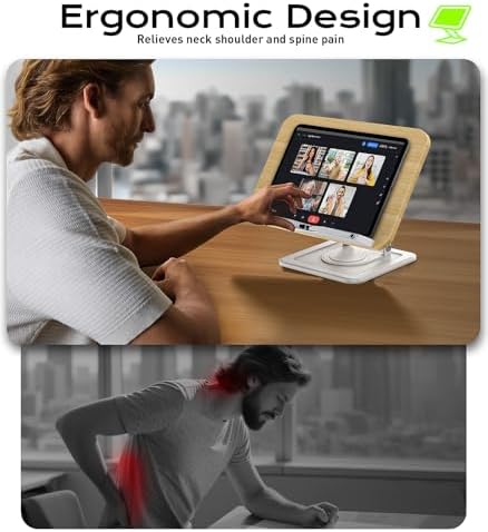LOXP Ergonomic Book Stand for Reading, 360° Rotating Holder with Page Clip