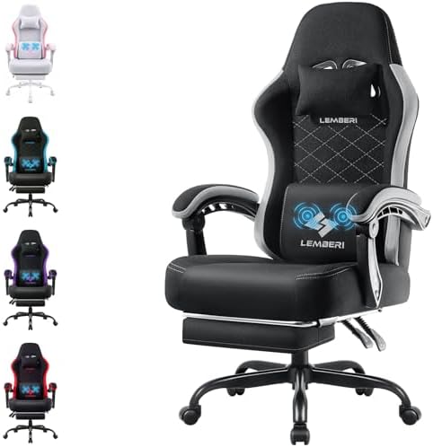 LEMBERI Ergonomic Big & Tall Gaming Chair with Footrest, Gray Fabric