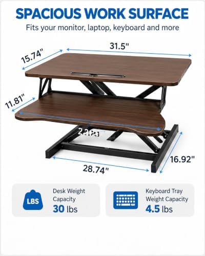 Standing Desk Converter, Adjustable Dual Monitor Riser, Walnut