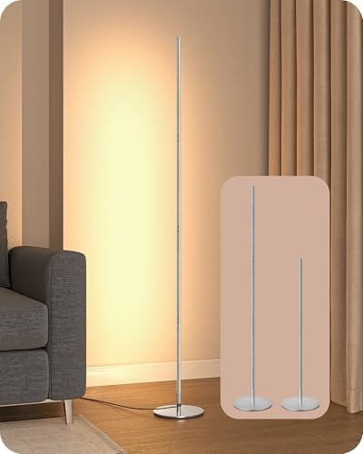 EDISHINE 59.84" LED Corner Floor Lamp, 3000K & Stepless Dimmable, Silver