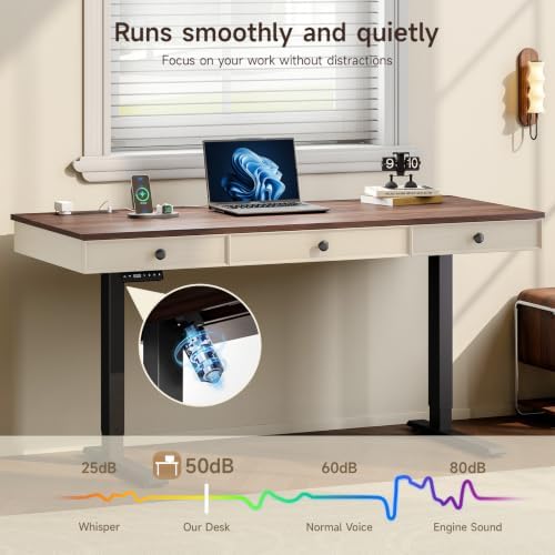 ONBRILL 55" Electric Standing Desk with 3 Drawers, Home Office Desk, Walnut