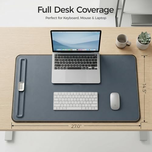 Desk Mat – Double-Sided Vegan Leather & Felt | Built-In Magnetic Cable Organizer & File Storage | Premium Workspace Pad for Office, Gaming & Creative Professionals-（Green）