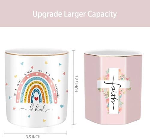 Pen Holder, Ceramic Durable Pencil Cup for Desk， Simple&Modern Style Makeup Organizer, Cute Multifunctional Office Supplies for Home, Kids and School, Rainbow Pattern