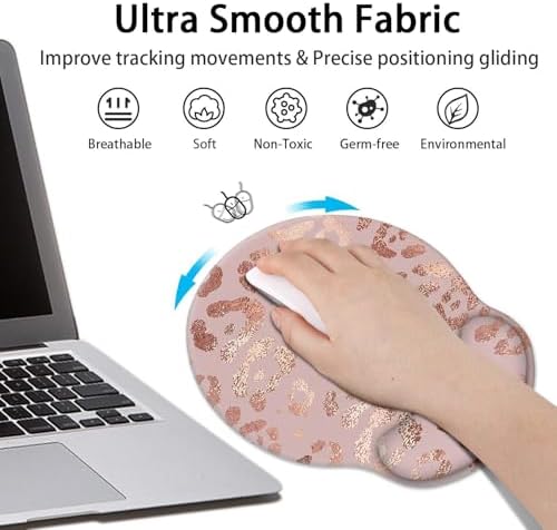 Britimes Ergonomic Mouse Pad Set with Wrist Rest, Leopard Rose Gold Pink