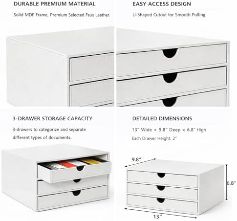 UnionBasic Document Organizer, 3-Drawer File Cabinet Document Storage Box, Office Desktop Filing Organizer, Croco White