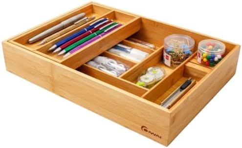 COIWAI 2-Tier Kitchen Utensil Silverware Drawer Organizer cutlery Silverware Tray Utensil Hoder,Bathroom dressing table Makeup drawer organizer box tool Stationery Cosmetics Storage Box