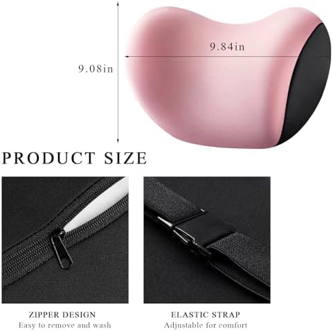 2 PCS Car Headrest Cushion, Ergonomic Memory Foam Car Neck Back Support w/Removable Cover, Universal Breathable Lumbar Cushion Headrest Pillow with Adjusatble Strap (Pink)