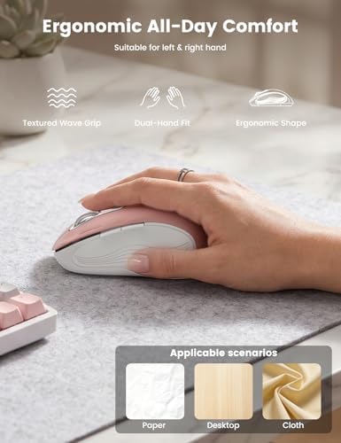 WisFox 2.4GHz Wireless Mouse for Laptop, Ergonomic 6-Button, Rose Gold