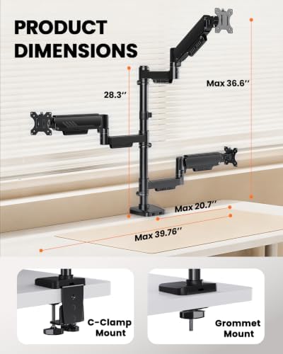 ErGear Triple Monitor Mount for 13-32 Inch Screens, 19.8 lbs per Arm