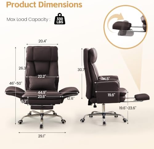 Big and Tall Office Chair, Footrest & Flip Armrest for Pets, Dark Brown