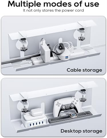 NODOCA No Drill Under Desk Cable Management Tray, 17'' Wire Management, Punch-Free Clamp on, Metal Cable Tray, Wire Organizer Under Desk, Under Desk Basket for Office and Home, White(2 Packs)