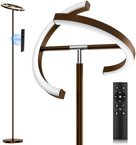 SIBRILLE Brown Floor Lamp, Modern Stepless Dimmable Standing Lamp with Remote Control, 22W 3000-6000K LED Rotatable Floor Light Uplighter Stand up Lamp Tall Lamp for Living Room Bedroom Office