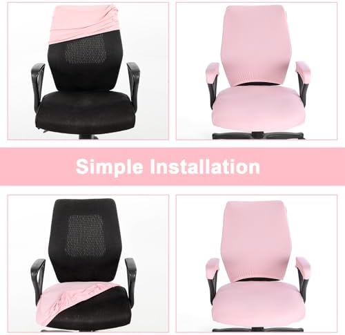 4 PCS Office Chair Covers Set Pink Computer Desk Chair Covers Universal Stretchable Protective Office Chairs Seat Cover with Armrest Cover Slipcovers Pads Cushion Backrest for Rotating (Medium Pink)