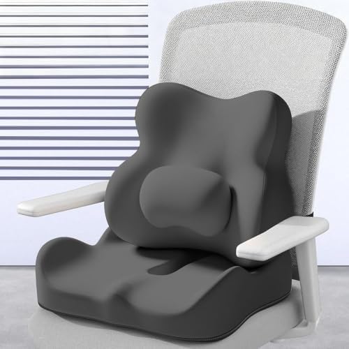 Ergonomic Memory Foam Chair Cushion Set, Seat Cushion with Lumbar Back Pillow for Long Sitting, Tailbone & Lower Back Pressure Relief for Office Home Desk Chair(Black)