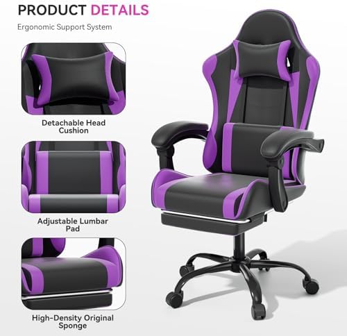 Gaming Chair, Racing Style Computer Gamer Chair, Purple