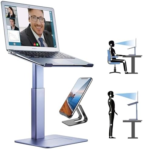 Adjustable Laptop Stand for Desk, DJ Laptop Stand Adjustable Height, Laptop Raised Stand for Standing & Sitting Mode, Tall, Strong and Airflow Even Laptop Riser for 17 inch（Gray）