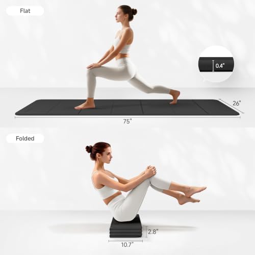 PAIDU Foldable Yoga Mat 10mm Thick, 75"x26" Non-Slip Fitness Exercise Mat