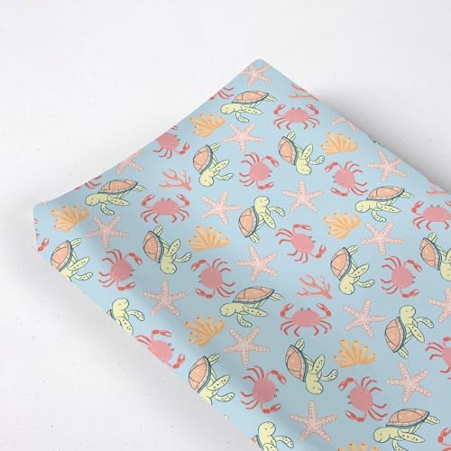 Cartoon Sea Turtle Crabs Starfish Pattern Baby Changing Pad Cover, Unisex Ocean Animals Nursery Diaper Changing Table Pad Mat Sheet for Boys Girls-16x32