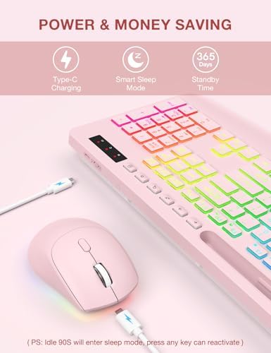 SABLUTE Wireless Keyboard and Mouse Combo, 9 Backlit Effects, RGB, 2.4GHz