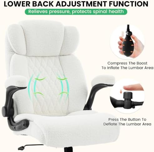 500lbs Big and Tall Office Chair Adjustable Lumbar Support for Back Pain, Extra Wide Seat Executive Office Chair Thick Armrest Pad, Heavy Duty Base&Upgraded Wheels, Ergonomic Desk Chair (Cloud White)