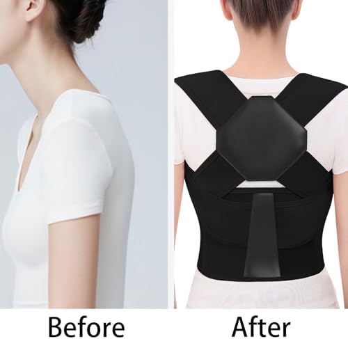Posture Corrector for Women and Men Back Brace Upper Support Straightener Shoulder Adjustable Breathable Hunchback Pain (Black, Small)
