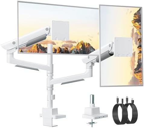 monTEK Dual Ultrawide Monitor Arm for 17-57" Screens, USB, White