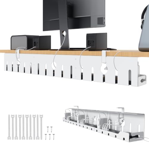 KEEGH Under Desk Cable Management Tray 48 in, Large Cord Hider, White