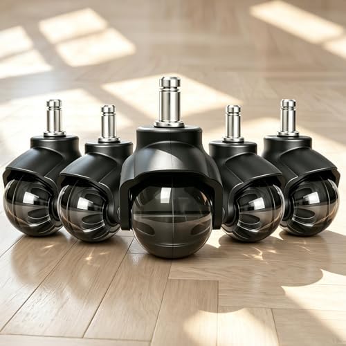 Office Chair Wheels, 2 Inch Heavy Duty Roller Chair Wheels for Hardwood Floor, 11x22mm Universal Fit, Silent & Scratch-Free, Set of 5 Replacement Wheel Casters for Office Chair Desk Chair Gaming Chair