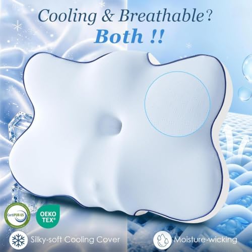 Ultra Cooling Cervical Neck Pillow for Side Sleepers, 2-Height 5.31"/3.54"