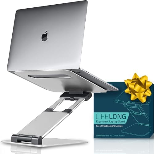 Lifelong Aluminum Adjustable Laptop Stand, Extra Tall 20" Riser, Silver