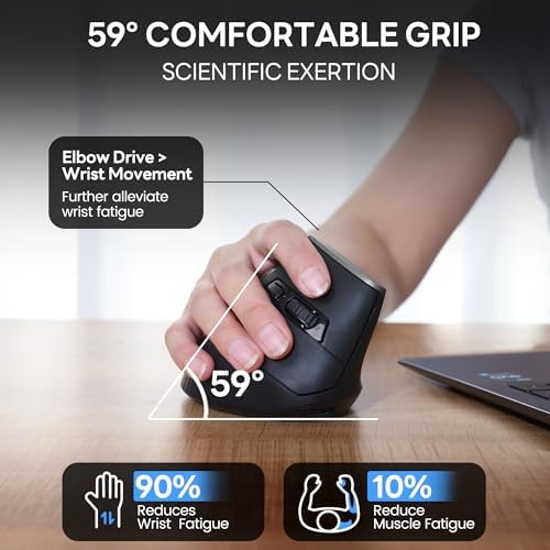 Uineer Vertical Ergonomic Wireless Mouse, 2.4GHz, 12-Month Battery Life