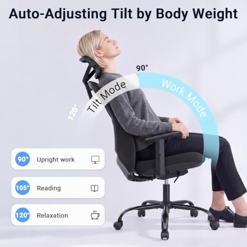 HYLONE Big and Tall Office Chair, High Back Mesh Chair with Adaptive Gravity Balance Recline, Adjustable Headrest & Lumbar Support, Comfortable Home Office Chair, X-Frame Structure