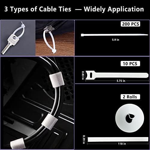 White Cable Management Organizer Kit 4 Cable Sleeve Split 311Pcs