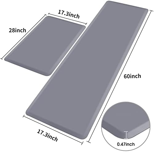 HappyTrends Kitchen Mat,17.3"x28"+17.3"x60" Grey, Cushioned Comfort