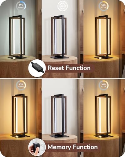 EDISHINE Modern LED Table Lamp, Minimalist Bedside Lamp, Walnut Wood Grain