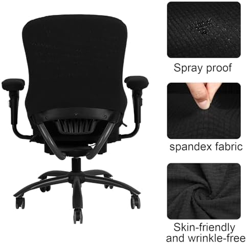 Tallew Office Chair Covers Set Computer Universal Protective Stretchable Chair Seat Covers Desk Armrest Slipcovers Pads Office Cushion Backrest for Rotating(Black)