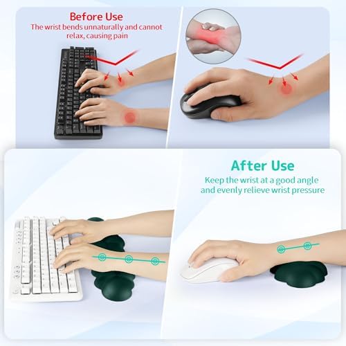 Sushret Cloud Wrist Rest Keyboard, Cloud Keyboard Wrist Pad Set with PU Leather Memory Foam, Cute Arm Rest for Palm Support, PC/Gaming Desk Accessories/Office Setup/Computer Hand Cushion - Dark Green