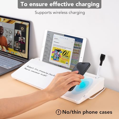 Varhomax Glass Desk Whiteboard with Wireless Charger, Desktop Dry Erase White Board with Storage, to Do List Memo Notepad for Home and Office