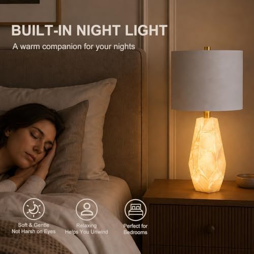 Scenekoy 23" Alabaster Living Room Table Lamp Set of 2 with Night Light