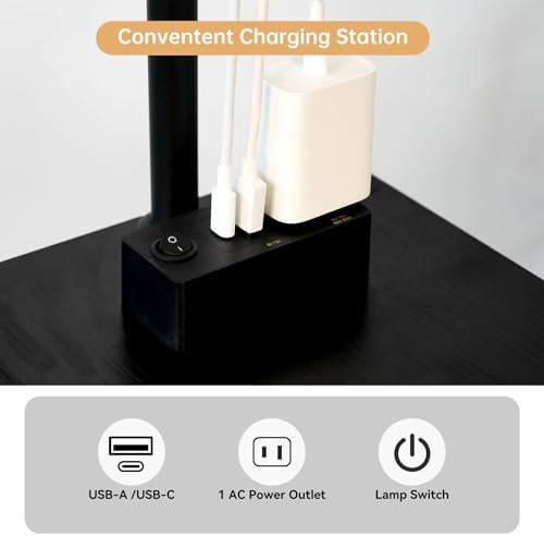 Qupui Floor Lamp with Side Table, USB Charging, 3-Color LED, Black