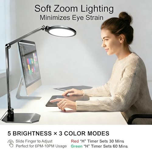 NS Pro LED Desk Lamp with Remote Control, Eye-Caring CRI95+ Dimmable Light, 3000K–6000K Adjustable CCT, Flexible Angle, Clamp or Base Mount, Memory Function Desk Lamp for Office, Reading & Video Calls