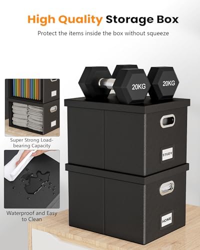 Oterri File Organizer Box with Lid - Portable Hanging File Box for Letter/Legal Files, Office/Decor/Home, 1 Pack, Black Leather