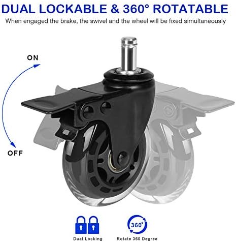 Hirate 5 Pack 3 inch Office Chair Caster Wheel Universal Stem 7/16" x 7/8"