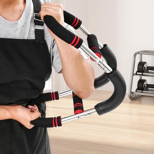 U Shaped Arm Trainer, Upper Body Workout Equipment with 5 Adjustable Resistance Levels(66-110lbs), Strength Exerciser for Arm Chest Shoulder Back Muscle Training Home Office, 26.1x6.8in Red Black
