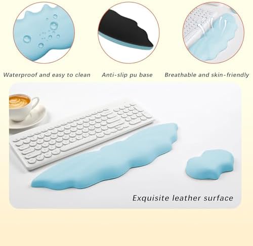 Halloween Bat Keyboard Wrist Rest Set, Ergonomic PU Leather Wrist Support for Keyboard & Mouse, Soft Memory Foam Wrist Pad with Non-Slip Base for Office, Gaming, Laptop & Compute(Blue)