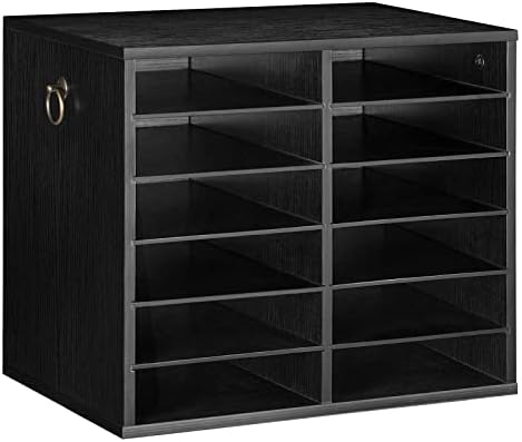 HOOBRO Literature Organizers, 12 Compartments Office Mailbox with Adjustable Shelves, Wood Countertop Literature Sorter for Office, Home, Classroom, Mailrooms Organization Black BK12WF01